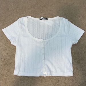 White button down short sleeve crop top
